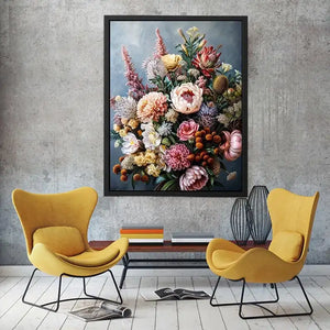 Luxury botanical floral canvas art for elegant dining room or living room decor.