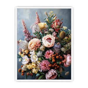 Luxury botanical floral canvas art for elegant dining room or living room decor.
