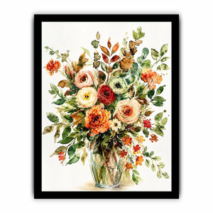 Elegant watercolor floral bouquet canvas art for warm modern living room decor.