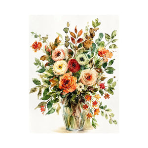Elegant watercolor floral bouquet canvas art for warm modern living room decor.