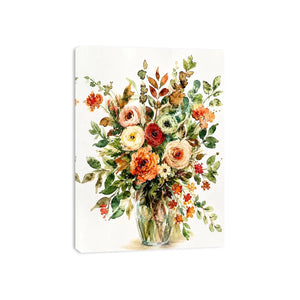 Elegant watercolor floral bouquet canvas art for warm modern living room decor.
