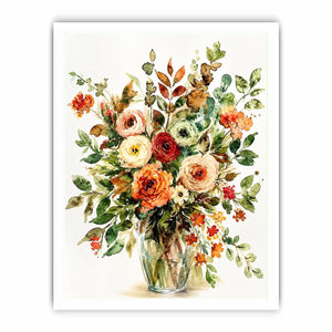 Elegant watercolor floral bouquet canvas art for warm modern living room decor.