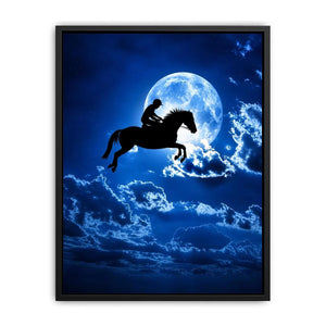 Dreamy moonlit horse silhouette canvas art for modern bedroom and luxury wall decor.