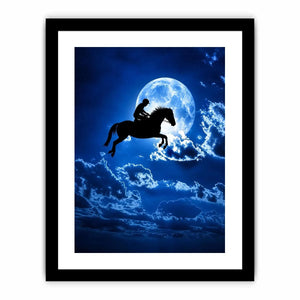 Dreamy moonlit horse silhouette canvas art for modern bedroom and luxury wall decor.