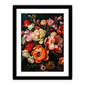 Luxury dark floral canvas art with dramatic tulips and rich botanical tones for elegant interiors.