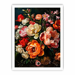 Luxury dark floral canvas art with dramatic tulips and rich botanical tones for elegant interiors.