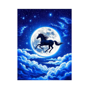 Moonlit horse canvas wall art for dreamy bedroom and modern living room decor.