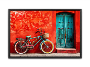Colorful vintage bicycle wall art for modern loft and eclectic living room decor.