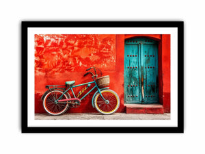 Colorful vintage bicycle wall art for modern loft and eclectic living room decor.