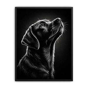 Black and white Labrador portrait canvas art for modern living room and office decor.