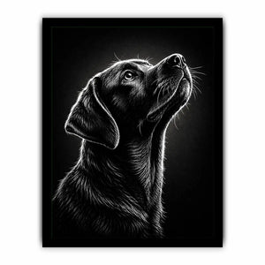 Black and white Labrador portrait canvas art for modern living room and office decor.