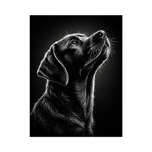 Black and white Labrador portrait canvas art for modern living room and office decor.