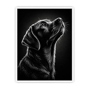 Black and white Labrador portrait canvas art for modern living room and office decor.