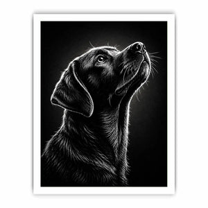 Black and white Labrador portrait canvas art for modern living room and office decor.