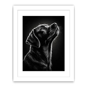 Black and white Labrador portrait canvas art for modern living room and office decor.