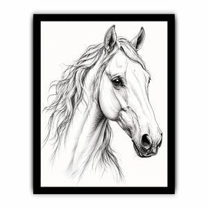 Minimalist horse line art canvas print for elegant modern bedroom and office decor.