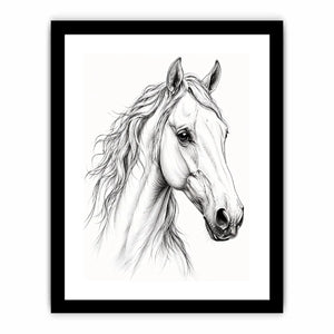 Minimalist horse line art canvas print for elegant modern bedroom and office decor.