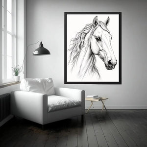 Minimalist horse line art canvas print for elegant modern bedroom and office decor.