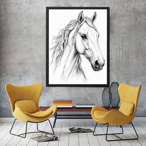 Minimalist horse line art canvas print for elegant modern bedroom and office decor.
