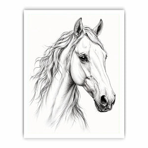 Minimalist horse line art canvas print for elegant modern bedroom and office decor.