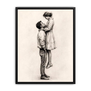 Minimalist romantic couple sketch canvas art for elegant bedroom and modern living room decor.