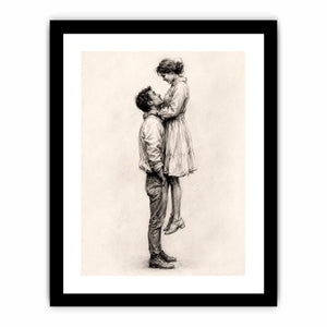 Minimalist romantic couple sketch canvas art for elegant bedroom and modern living room decor.