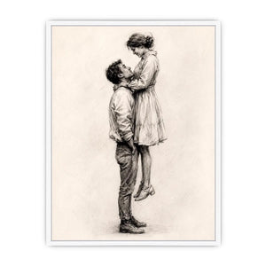 Minimalist romantic couple sketch canvas art for elegant bedroom and modern living room decor.