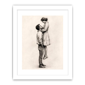 Minimalist romantic couple sketch canvas art for elegant bedroom and modern living room decor.