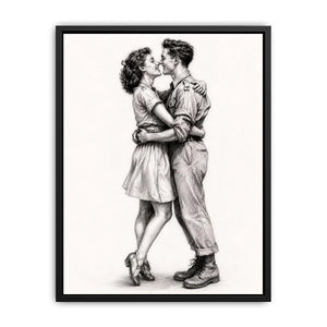 Vintage romantic couple sketch canvas art for elegant bedroom and modern living room decor.
