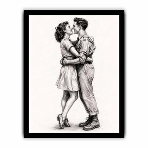 Vintage romantic couple sketch canvas art for elegant bedroom and modern living room decor.