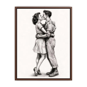 Vintage romantic couple sketch canvas art for elegant bedroom and modern living room decor.