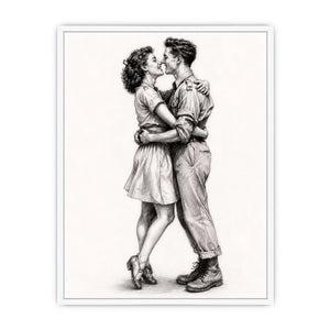Vintage romantic couple sketch canvas art for elegant bedroom and modern living room decor.