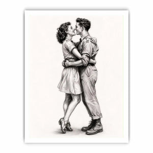 Vintage romantic couple sketch canvas art for elegant bedroom and modern living room decor.