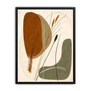 Earthy botanical abstract canvas art for Japandi living room and modern bedroom decor.