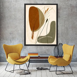 Earthy botanical abstract canvas art for Japandi living room and modern bedroom decor.