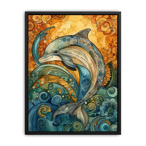 Colorful dolphin coastal canvas art for beach house, nursery, and playful modern decor.