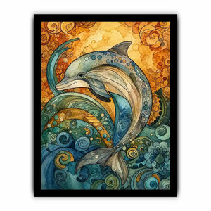 Colorful dolphin coastal canvas art for beach house, nursery, and playful modern decor.