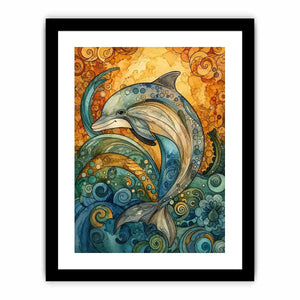Colorful dolphin coastal canvas art for beach house, nursery, and playful modern decor.