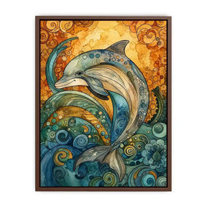 Colorful dolphin coastal canvas art for beach house, nursery, and playful modern decor.