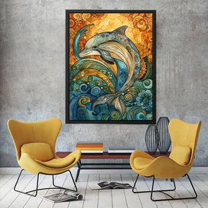 Colorful dolphin coastal canvas art for beach house, nursery, and playful modern decor.