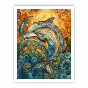 Colorful dolphin coastal canvas art for beach house, nursery, and playful modern decor.