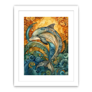 Colorful dolphin coastal canvas art for beach house, nursery, and playful modern decor.