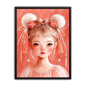 Pastel pink girl portrait canvas art for nursery or girls bedroom decor.