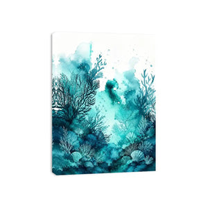 Seafoam coral watercolor canvas art for serene coastal bathroom or bedroom decor.