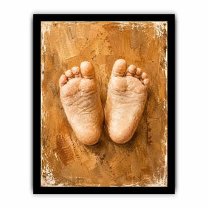 Neutral baby footprints canvas art for warm nursery and family room decor.