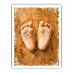 Neutral baby footprints canvas art for warm nursery and family room decor.
