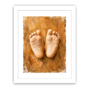 Neutral baby footprints canvas art for warm nursery and family room decor.