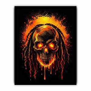 Flaming skull graffiti canvas art for dramatic gaming room or man cave decor.