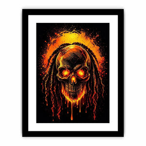 Flaming skull graffiti canvas art for dramatic gaming room or man cave decor.