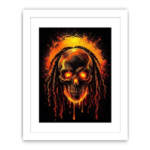 Flaming skull graffiti canvas art for dramatic gaming room or man cave decor.